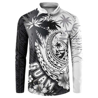 Hafa Adai Guam Button Sweatshirt Polynesian Palm Tree Tattoo Hibiscus and Plumeria Art