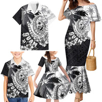 Hafa Adai Guam Family Matching Mermaid Dress and Hawaiian Shirt Polynesian Palm Tree Tattoo Hibiscus and Plumeria Art