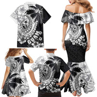Hafa Adai Guam Family Matching Mermaid Dress and Hawaiian Shirt Polynesian Palm Tree Tattoo Hibiscus and Plumeria Art