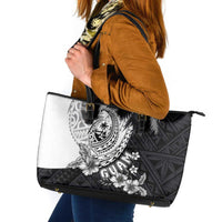 Hafa Adai Guam Leather Tote Bag Polynesian Palm Tree Tattoo Hibiscus and Plumeria Art