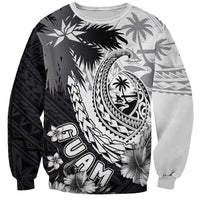 Hafa Adai Guam Sweatshirt Polynesian Palm Tree Tattoo Hibiscus and Plumeria Art