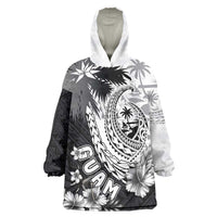 Hafa Adai Guam Wearable Blanket Hoodie Polynesian Palm Tree Tattoo Hibiscus and Plumeria Art