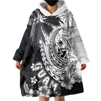 Hafa Adai Guam Wearable Blanket Hoodie Polynesian Palm Tree Tattoo Hibiscus and Plumeria Art
