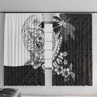 Hafa Adai Guam Window Curtain Polynesian Palm Tree Tattoo Hibiscus and Plumeria Art