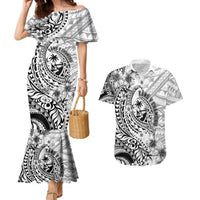 Guam-Land of the Chamorro Couples Matching Mermaid Dress and Hawaiian Shirt Polynesian Tattoo Style Hibiscus and Plumeria Art