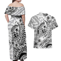 Guam-Land of the Chamorro Couples Matching Off Shoulder Maxi Dress and Hawaiian Shirt Polynesian Tattoo Style Hibiscus and Plumeria Art