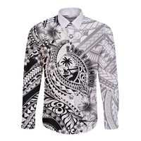 Guam-Land of the Chamorro Long Sleeve Button Shirt Polynesian Tattoo Style Hibiscus and Plumeria Art