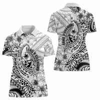 Guam-Land of the Chamorro Women Polo Shirt Polynesian Tattoo Style Hibiscus and Plumeria Art