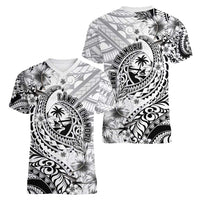 Guam-Land of the Chamorro Women V-Neck T-Shirt Polynesian Tattoo Style Hibiscus and Plumeria Art