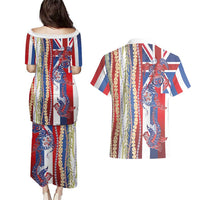 Hawaiian Sea Animals Couples Matching Puletasi and Hawaiian Shirt with Lei and Flag Style LT03 - Polynesian Pride