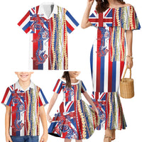 Hawaiian Sea Animals Family Matching Mermaid Dress and Hawaiian Shirt with Lei and Flag Style