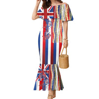 Hawaiian Sea Animals Family Matching Mermaid Dress and Hawaiian Shirt with Lei and Flag Style