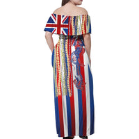 Hawaiian Sea Animals Family Matching Off Shoulder Maxi Dress and Hawaiian Shirt with Lei and Flag Style