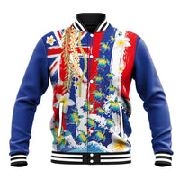 Hawaiian Sea Turtles and Plumeria Baseball Jacket with Lei and Flag Grunge Style