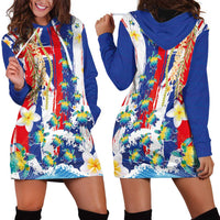 Hawaiian Sea Turtles and Plumeria Hoodie Dress with Lei and Flag Grunge Style