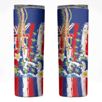 Hawaiian Sea Turtles and Plumeria Skinny Tumbler with Lei and Flag Grunge Style