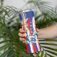 Hawaiian Sea Turtles and Plumeria Skinny Tumbler with Lei and Flag Grunge Style