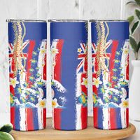 Hawaiian Sea Turtles and Plumeria Skinny Tumbler with Lei and Flag Grunge Style