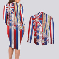 Hawaiian Polynesian Tribal Turtles Couples Matching Long Sleeve Bodycon Dress and Long Sleeve Button Shirt with Lei and Flag Style LT03 - Polynesian Pride