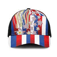 Hawaiian Polynesian Tribal Turtles Mesh Trucker Cap with Lei and Flag Style LT03 One Size Black Multicolor - Polynesian Pride