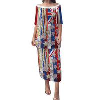 Hawaiian Polynesian Tribal Turtles Puletasi with Lei and Flag Style LT03 Long Dress Multicolor - Polynesian Pride