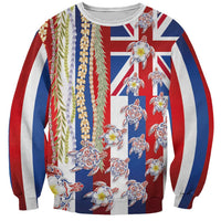 Hawaiian Polynesian Tribal Turtles Sweatshirt with Lei and Flag Style