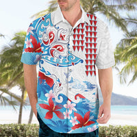 Hawaiian Tribal Manta Ray Hawaiian Shirt Kakau Tattoo and Flowers Surfing Waves Pattern Ocean Color LT03 - Polynesian Pride