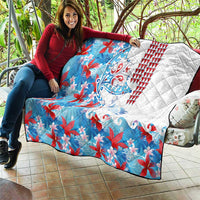 Hawaiian Tribal Manta Ray Quilt Kakau Tattoo and Flowers Surfing Waves Pattern Ocean Color LT03 - Polynesian Pride