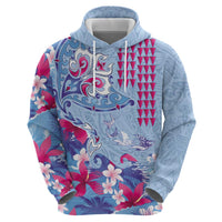 Hawaiian Tribal Manta Ray Hoodie Kakau Tattoo and Flowers Surfing Waves Pattern Soft Color LT03 - Polynesian Pride