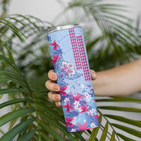Hawaiian Tribal Manta Ray Skinny Tumbler Kakau Tattoo and Flowers Surfing Waves Pattern Soft Color