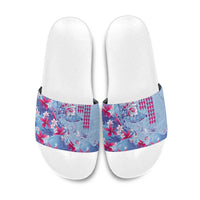 Hawaiian Tribal Manta Ray Slide Sandals Kakau Tattoo and Flowers Surfing Waves Pattern Soft Color