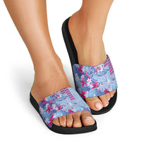 Hawaiian Tribal Manta Ray Slide Sandals Kakau Tattoo and Flowers Surfing Waves Pattern Soft Color