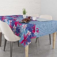 Hawaiian Tribal Manta Ray Tablecloth Kakau Tattoo and Flowers Surfing Waves Pattern Soft Color