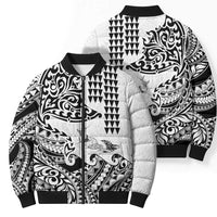 Hawaiian Tribal Manta Ray Bomber Puffer Jacket Kakau Tattoo and Polynesian Art Motif Pattern