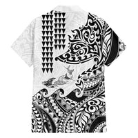 Hawaiian Tribal Manta Ray Family Matching Mermaid Dress and Hawaiian Shirt Kakau Tattoo and Polynesian Art Motif Pattern
