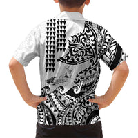 Hawaiian Tribal Manta Ray Family Matching Off Shoulder Maxi Dress and Hawaiian Shirt Kakau Tattoo and Polynesian Art Motif Pattern