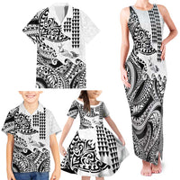 Hawaiian Tribal Manta Ray Family Matching Tank Maxi Dress and Hawaiian Shirt Kakau Tattoo and Polynesian Art Motif Pattern