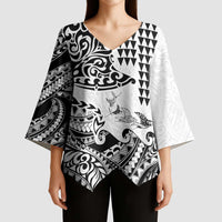 Hawaiian Tribal Manta Ray Kimono Sleeve Blouse Kakau Tattoo and Polynesian Art Motif Pattern LT03 - Polynesian Pride
