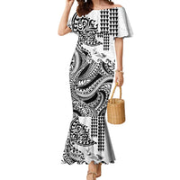 Hawaiian Tribal Manta Ray Mermaid Dress Kakau Tattoo and Polynesian Art Motif Pattern