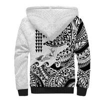 Hawaiian Tribal Manta Ray Sherpa Hoodie Kakau Tattoo and Polynesian Art Motif Pattern