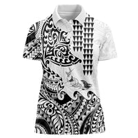 Hawaiian Tribal Manta Ray Women Polo Shirt Kakau Tattoo and Polynesian Art Motif Pattern