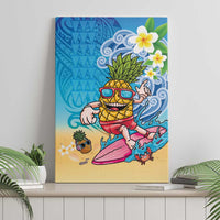 Hawaiian Funny Pineapple Surfing Canvas Wall Art Beach with Tribal Kakau and Plumeria LT03 - Polynesian Pride