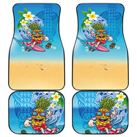Hawaiian Funny Pineapple Surfing Car Mats Beach with Tribal Kakau and Plumeria