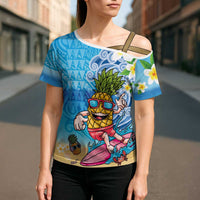 Hawaiian Funny Pineapple Surfing Cross Shoulder Shirt Beach with Tribal Kakau and Plumeria