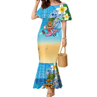Hawaiian Funny Pineapple Surfing Family Matching Mermaid Dress and Hawaiian Shirt Beach with Tribal Kakau and Plumeria
