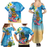 Hawaiian Funny Pineapple Surfing Family Matching Summer Maxi Dress and Hawaiian Shirt Beach with Tribal Kakau and Plumeria