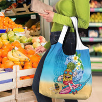 Hawaiian Funny Pineapple Surfing Grocery Bag Beach with Tribal Kakau and Plumeria