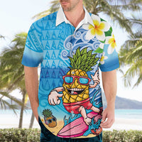 Hawaiian Funny Pineapple Surfing Hawaiian Shirt Beach with Tribal Kakau and Plumeria