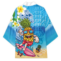 Hawaiian Funny Pineapple Surfing Kimono Beach with Tribal Kakau and Plumeria