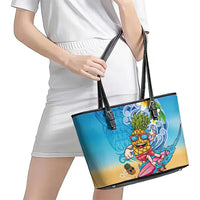 Hawaiian Funny Pineapple Surfing Leather Tote Bag Beach with Tribal Kakau and Plumeria